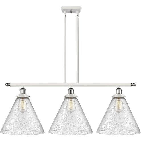 Ballston X-Large Cone 3 Light 36 inch White and Polished Chrome Island Light Ceiling Light in Seedy Glass