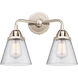 Nouveau 2 Small Cone 2 Light 14 inch Polished Nickel Bath Vanity Light Wall Light in Seedy Glass
