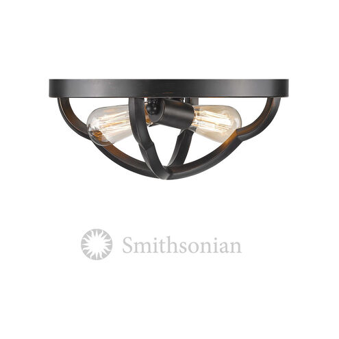 Saxon 2 Light 14 inch Aged Bronze Flush Mount Ceiling Light