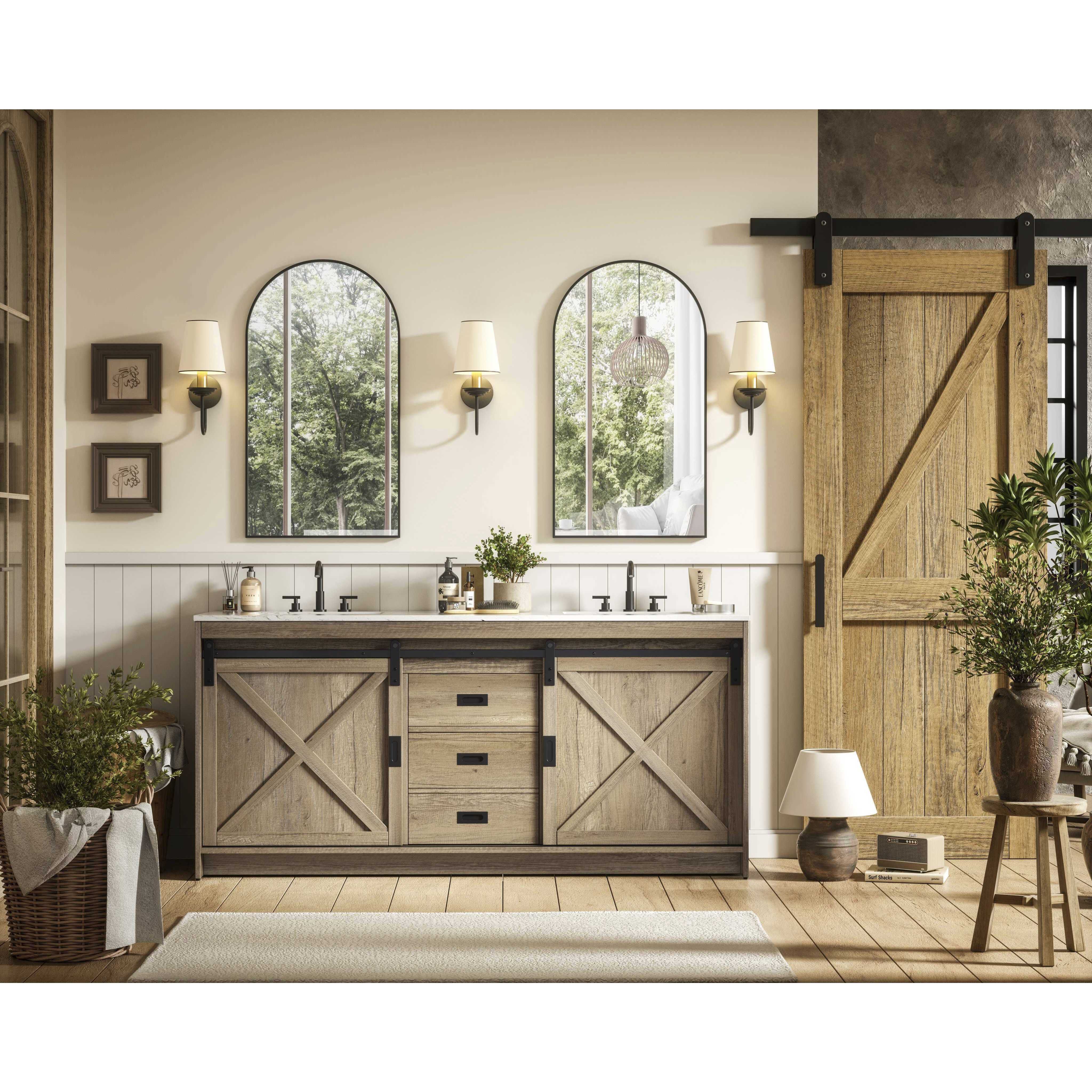 Austin 72 X 34 inch Natural Oak Bathroom Vanity Cabinet