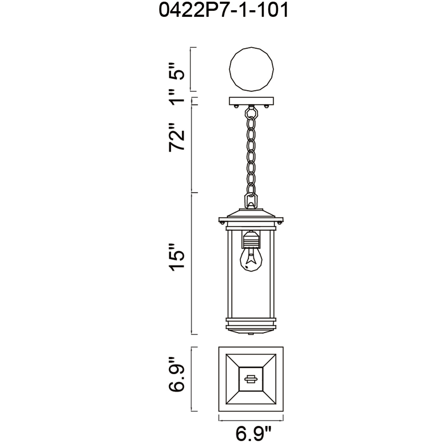 Oakwood 1 Light 6.9 inch Black Outdoor Hanging Light