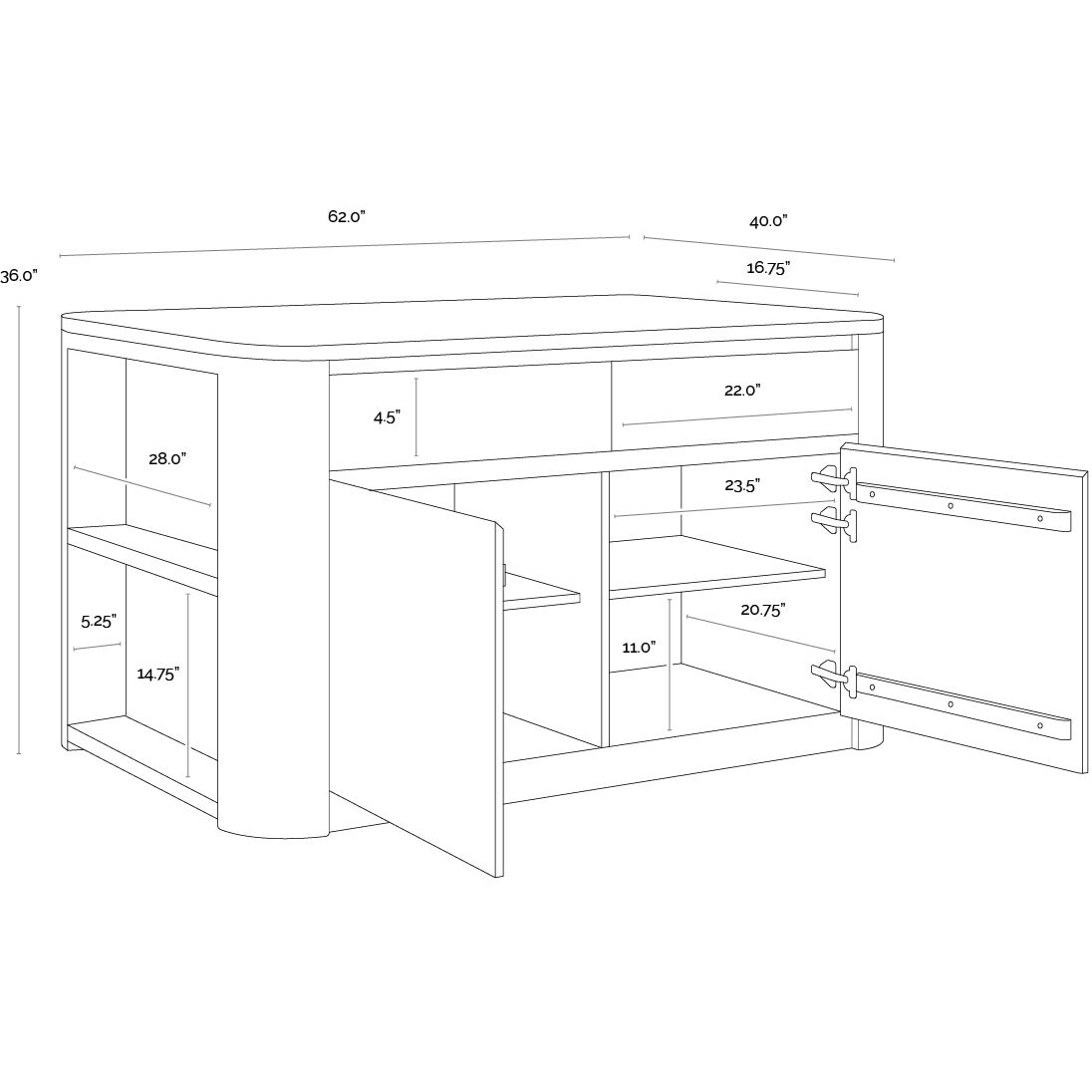 Romilly White / Light Wash Kitchen Island