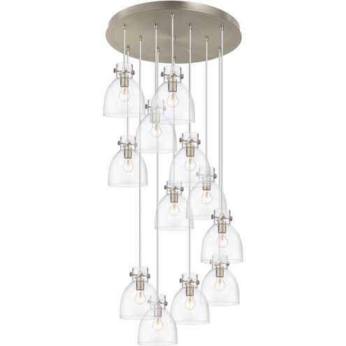 Newton Bell 12 Light 27.25 inch Brushed Satin Nickel Multi Pendant Ceiling Light in Clear Glass