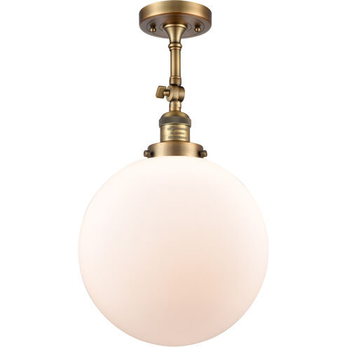 Franklin Restoration XX-Large Beacon LED 12 inch Brushed Brass Semi-Flush Mount Ceiling Light in Matte White Glass, Franklin Restoration