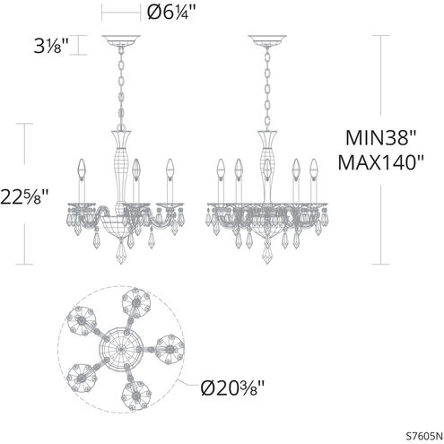 Napoli 5 Light 20.4 inch Antique Silver Chandelier Ceiling Light, Schonbek Signature