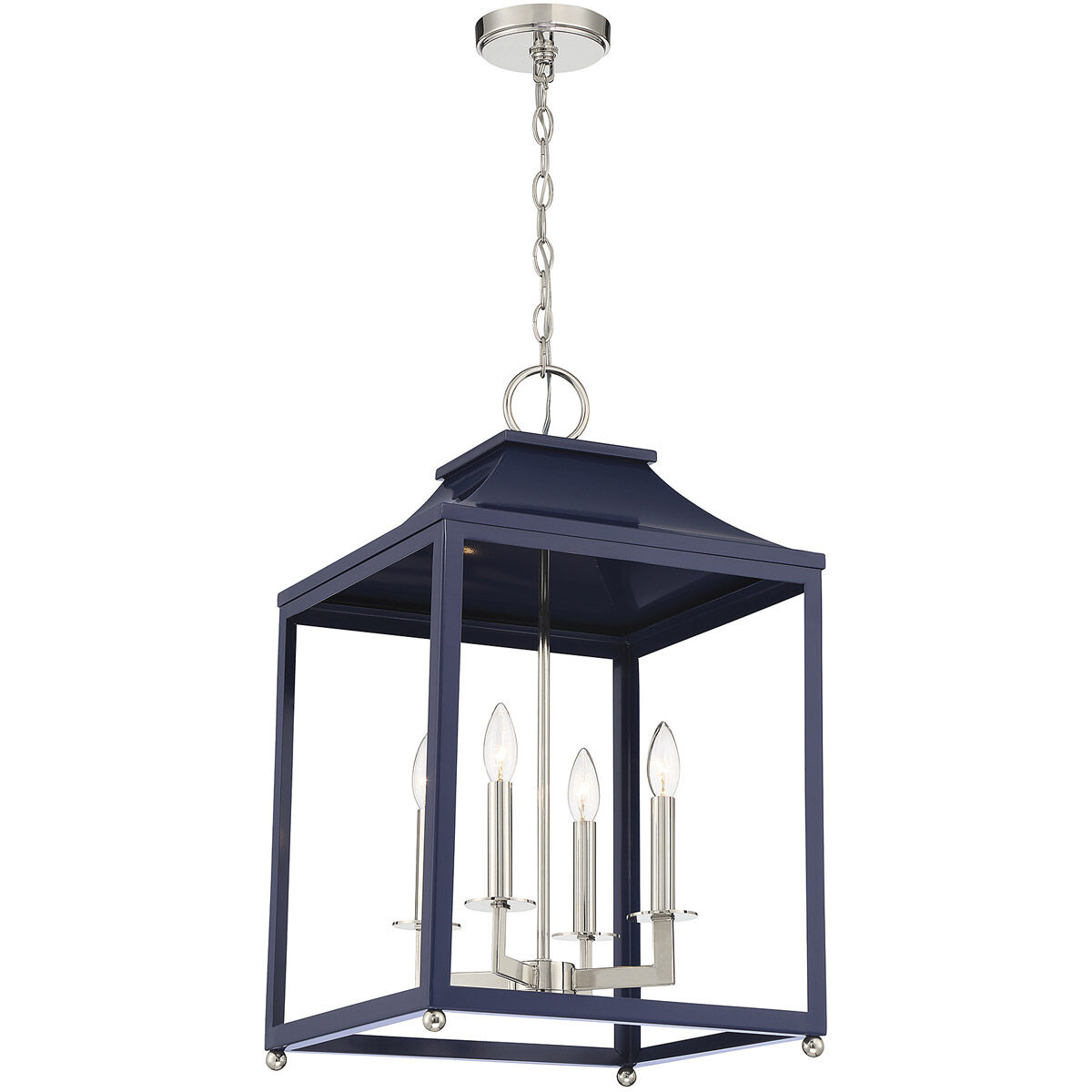 Contemporary 4 Light 15.25 inch Navy Blue with Polished Nickel Pendant Ceiling Light