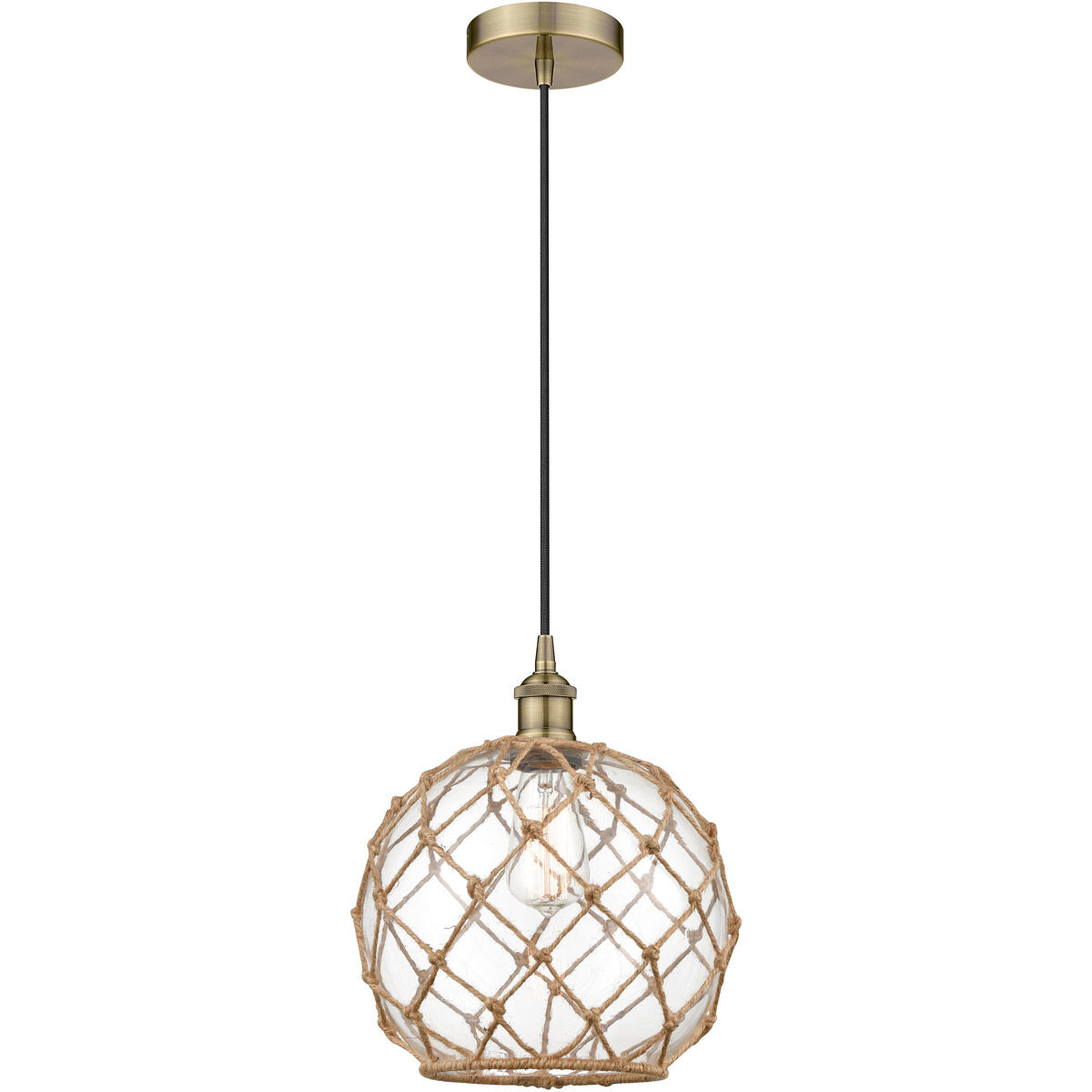 Edison Farmhouse Rope 1 Light 10 inch Antique Brass Mini Pendant Ceiling Light
