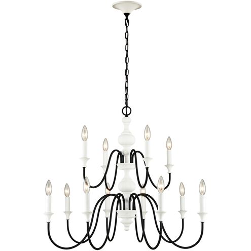 Val de Loire 12 Light 36 inch White Coral with Black Chandelier Ceiling Light