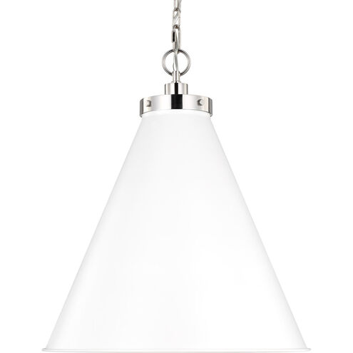C&M by Chapman & Myers Wellfleet 1 Light 19.5 inch Matte White and Polished Nickel Pendant Ceiling Light in Matte White / Polished Nickel