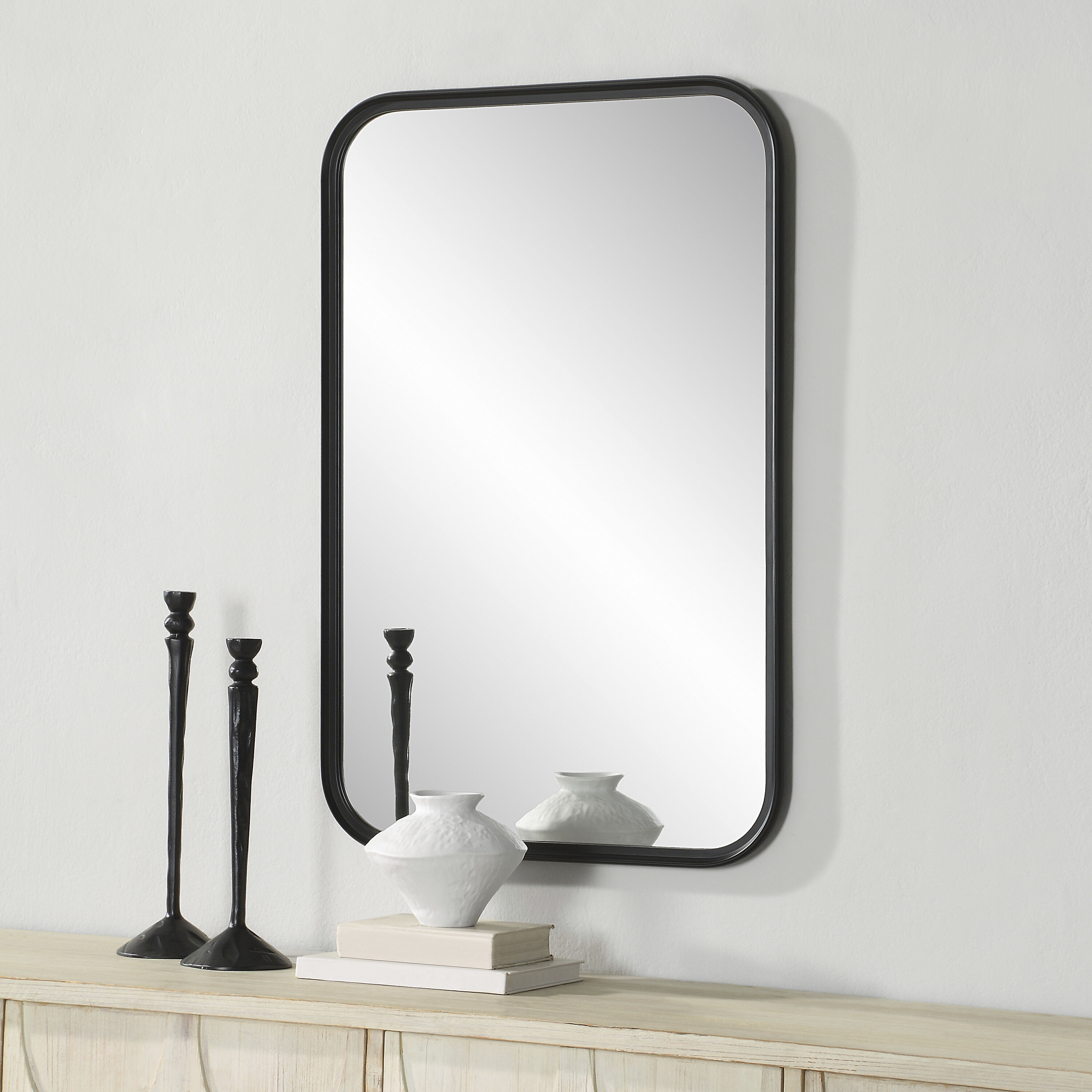 Kaja 36 X 24 inch Matte Black Wall Mirror