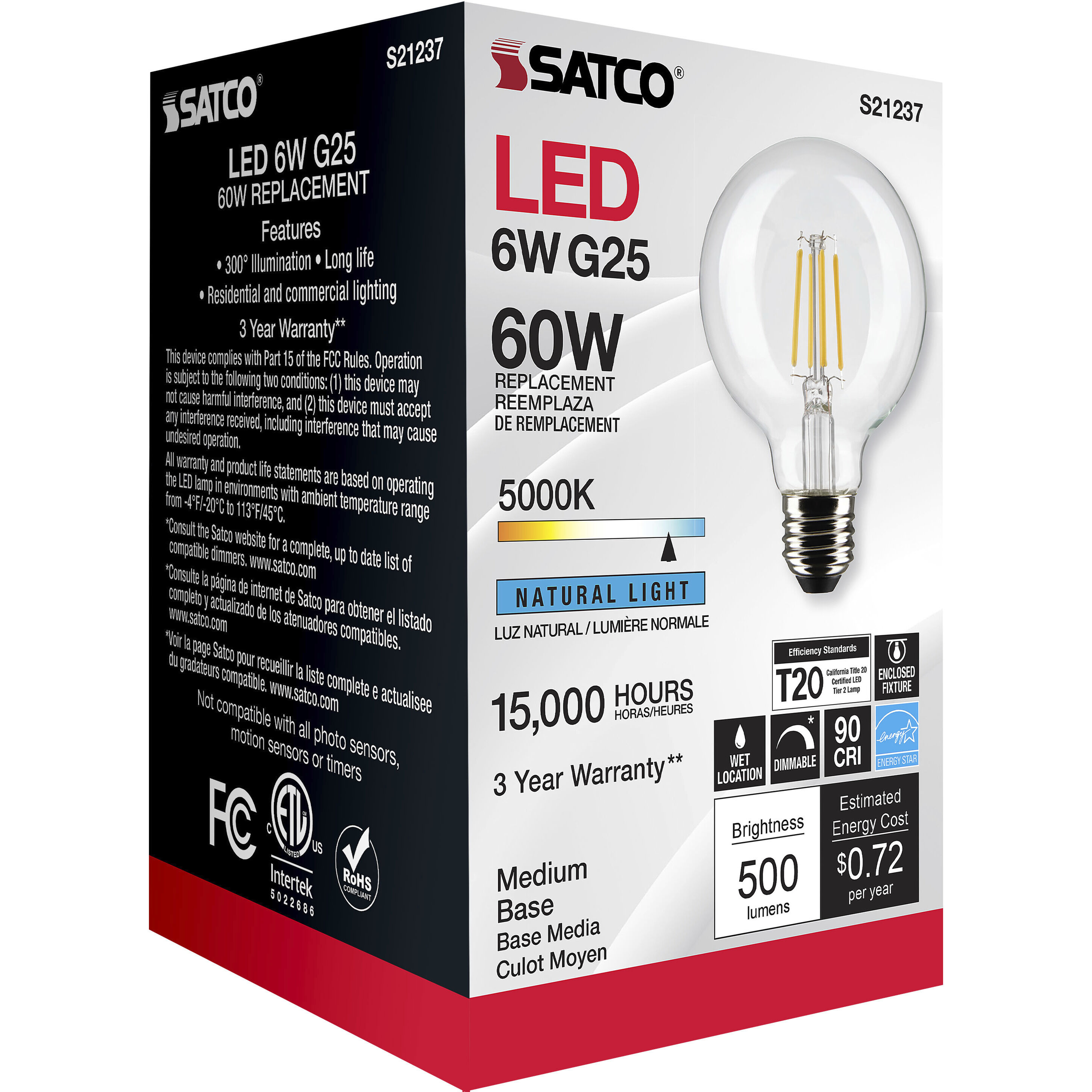 Lumos LED Medium Medium 6.00 watt 5000K LED Filament