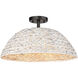 Rue 3 Light 18.75 inch Matte Black Semi-Flush Mount Ceiling Light in Woven Sweet Grass
