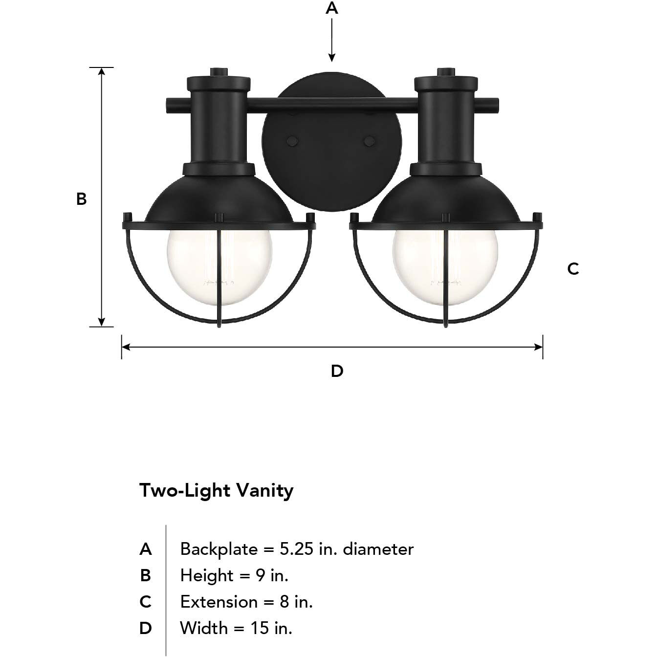 Dalton 2 Light 15 inch Matte Black Vanity Light Wall Light