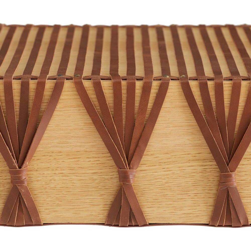 Hutchins Deep Russet Leather and Natural Oak with Antique Brass Bench