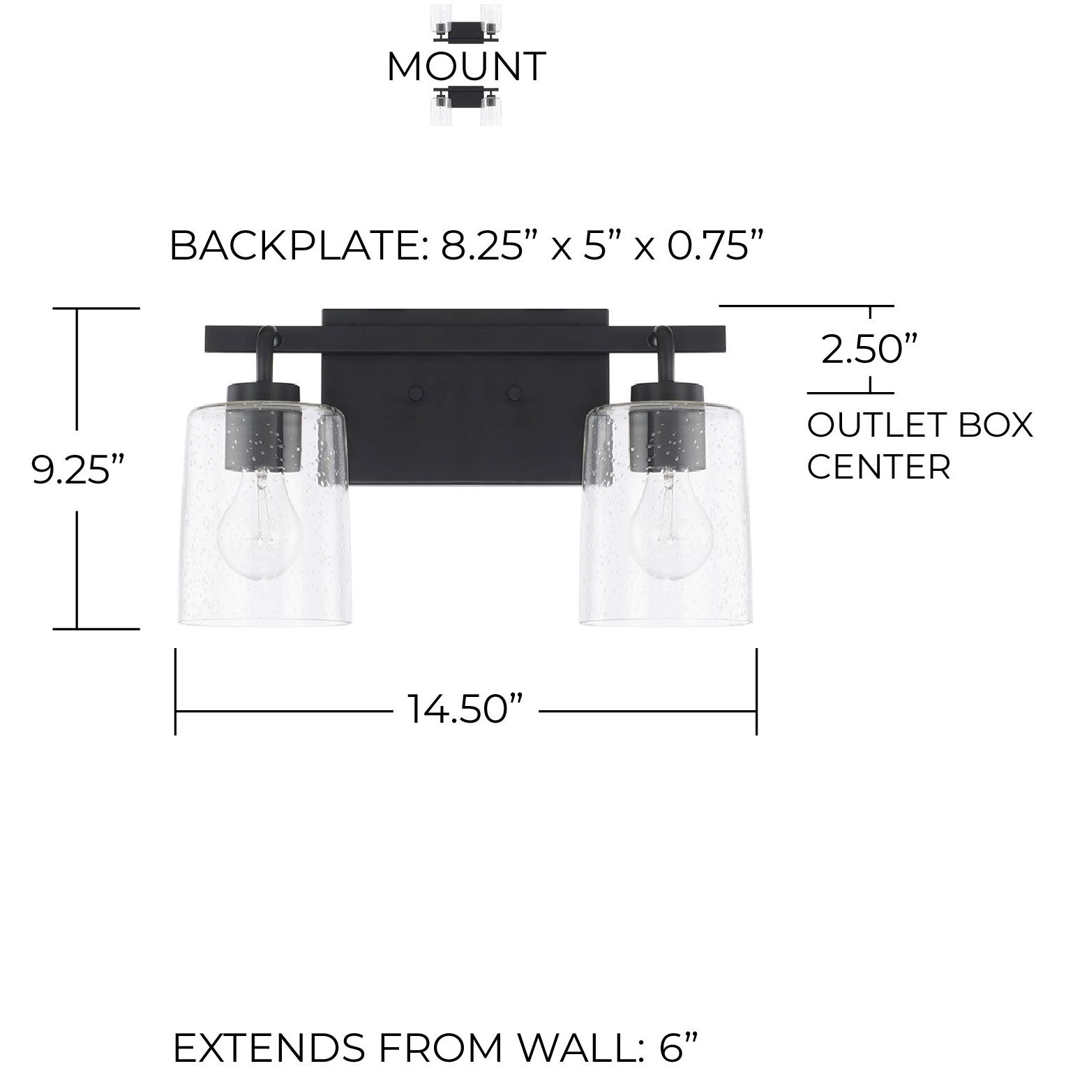 Greyson 2 Light 15 inch Matte Black Vanity Light Wall Light