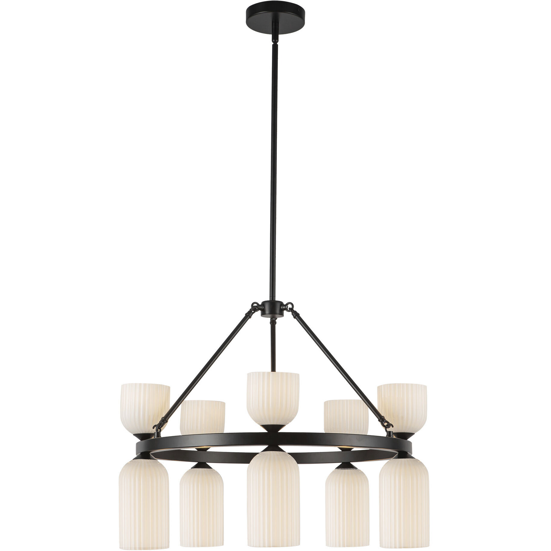 Alora Mood Nelly 10 Light 25.88 inch Matte Black/Glossy Ribbed Opal Glass Chandelier Ceiling Light in Glossy Opal Ribbed Glass Shade