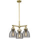 Newton Bell 3 Light 20.38 inch Brushed Brass Pendant Ceiling Light in Light Smoke Glass