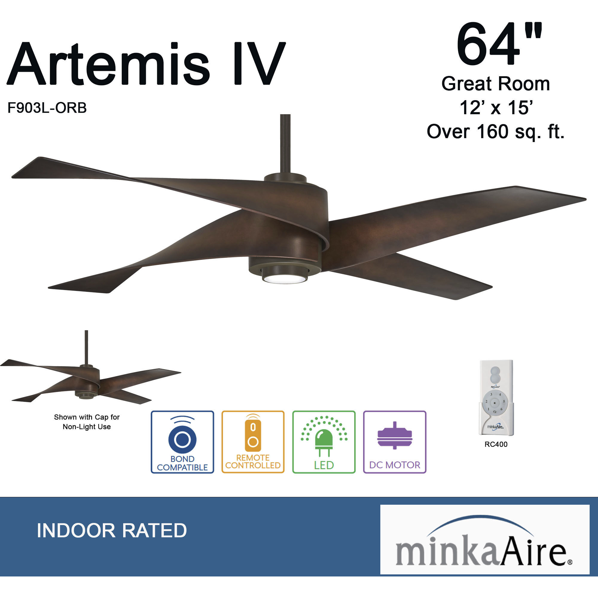 Artemis IV 64 inch Oil Rubbed Bronze with Tobacco Blades Ceiling Fan