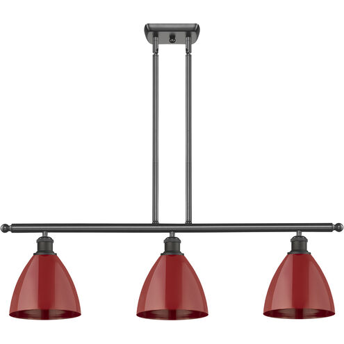 Ballston Plymouth Dome 3 Light 36 inch Oil Rubbed Bronze Island Light Ceiling Light in Matte Red