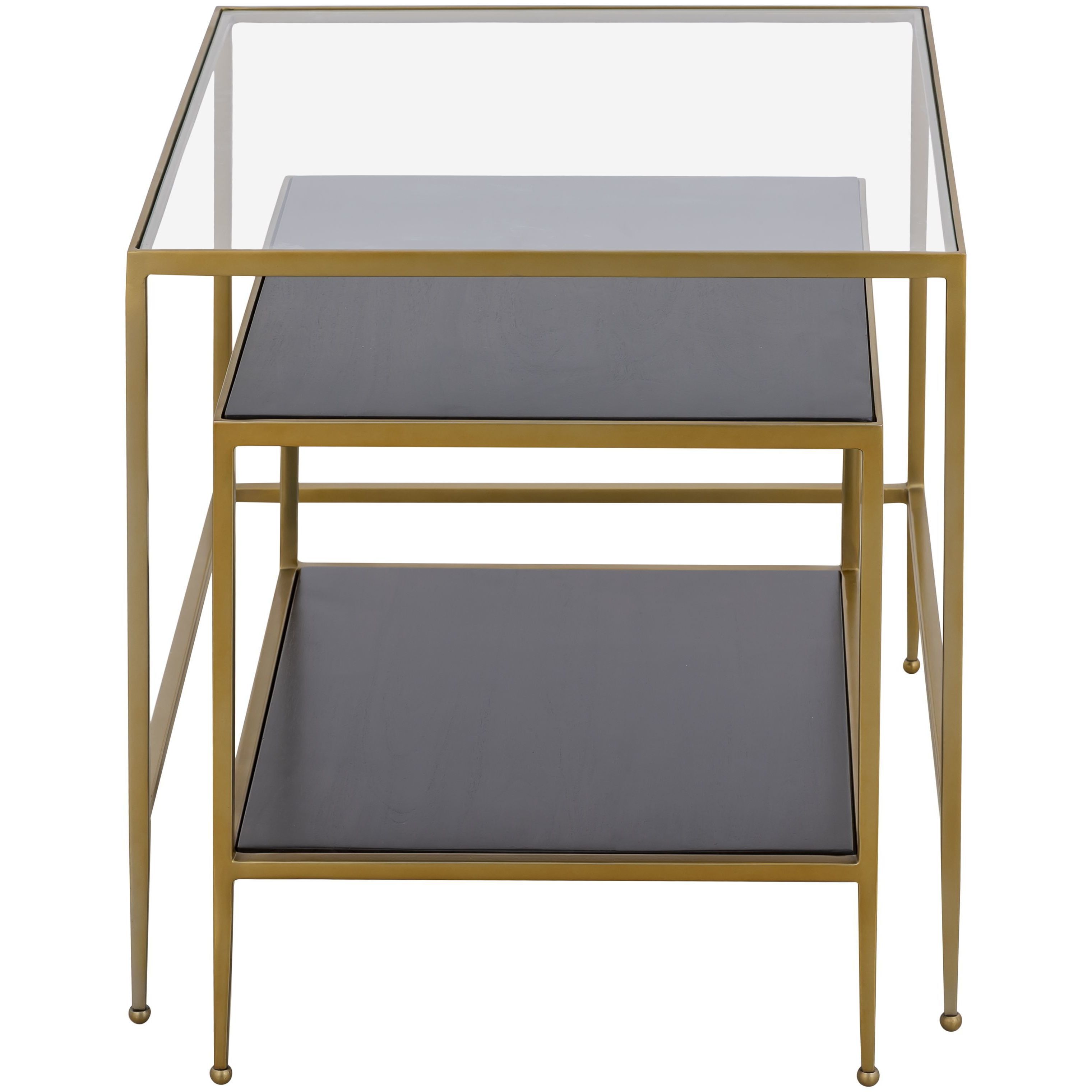 Carrick 26 X 24 inch Dark Brown with Brass and Clear Nesting Table, Set of 2