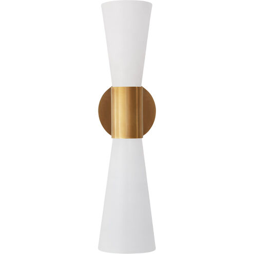 AERIN Clarkson 2 Light 4.5 inch Hand-Rubbed Antique Brass Narrow Sconce Wall Light in Hand-Rubbed Antique Brass and White, White, Medium