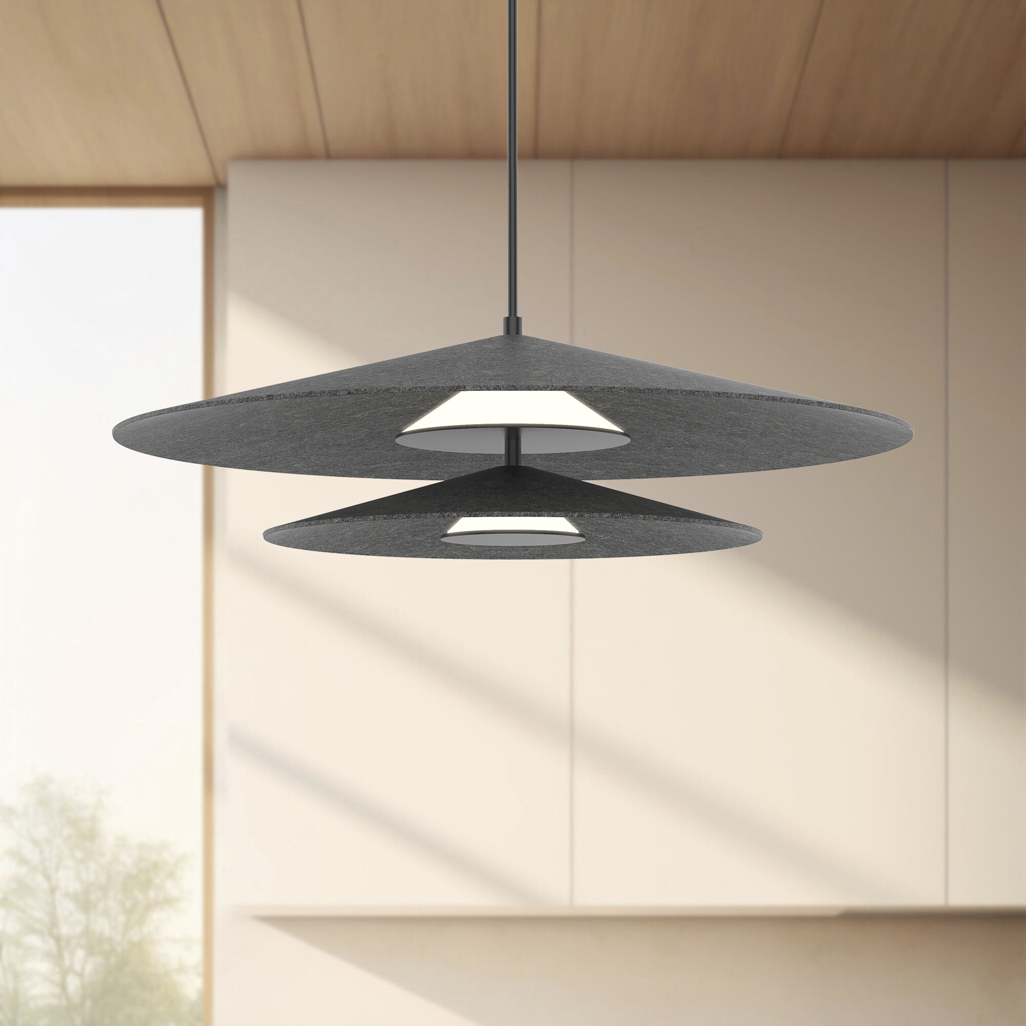 Cruz Pendant Ceiling Light in Felt - Gray, Felt Shade
