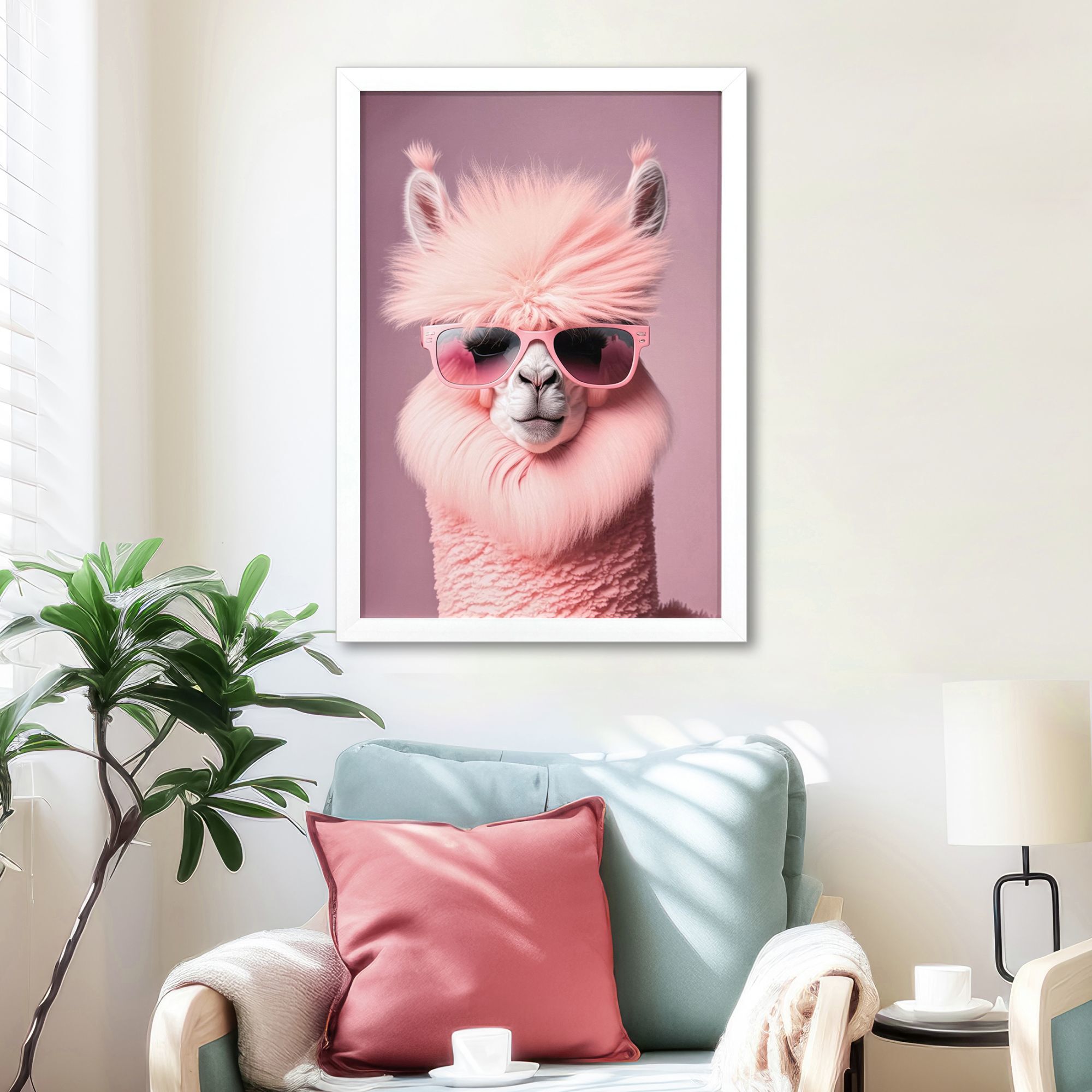 Llama in Sunglasses Pink Framed Art, Propac