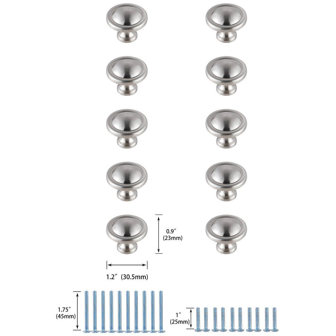 Garlande Brushed Nickel Hardware Cabinet Knob, Set of 10