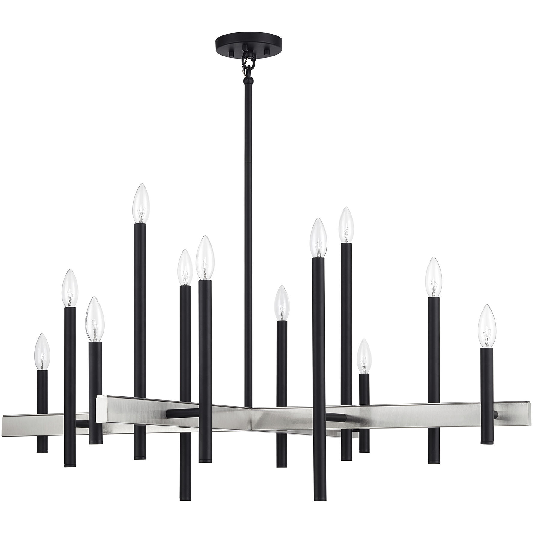 Denmark 12 Light 42 inch Black with Brushed Nickel Accents Foyer Chandelier Ceiling Light