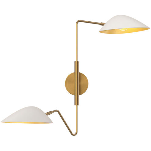 Alora Mood Oscar 2 Light 8 inch Aged Gold and White Bath Vanity Light Wall Light