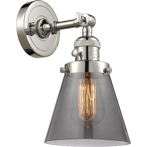 Franklin Restoration Small Cone 1 Light 6 inch Polished Nickel Sconce Wall Light in Plated Smoke Glass, Franklin Restoration