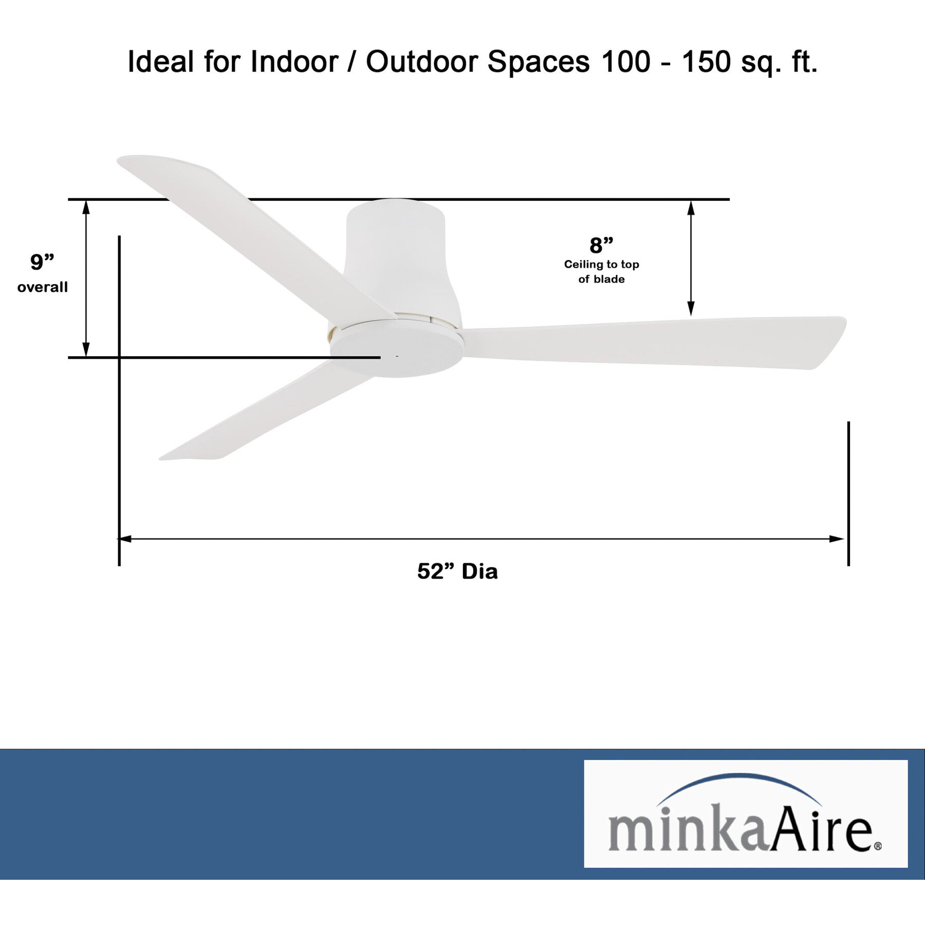 Simple Flush 52 inch Flat White Outdoor Hugger Fan