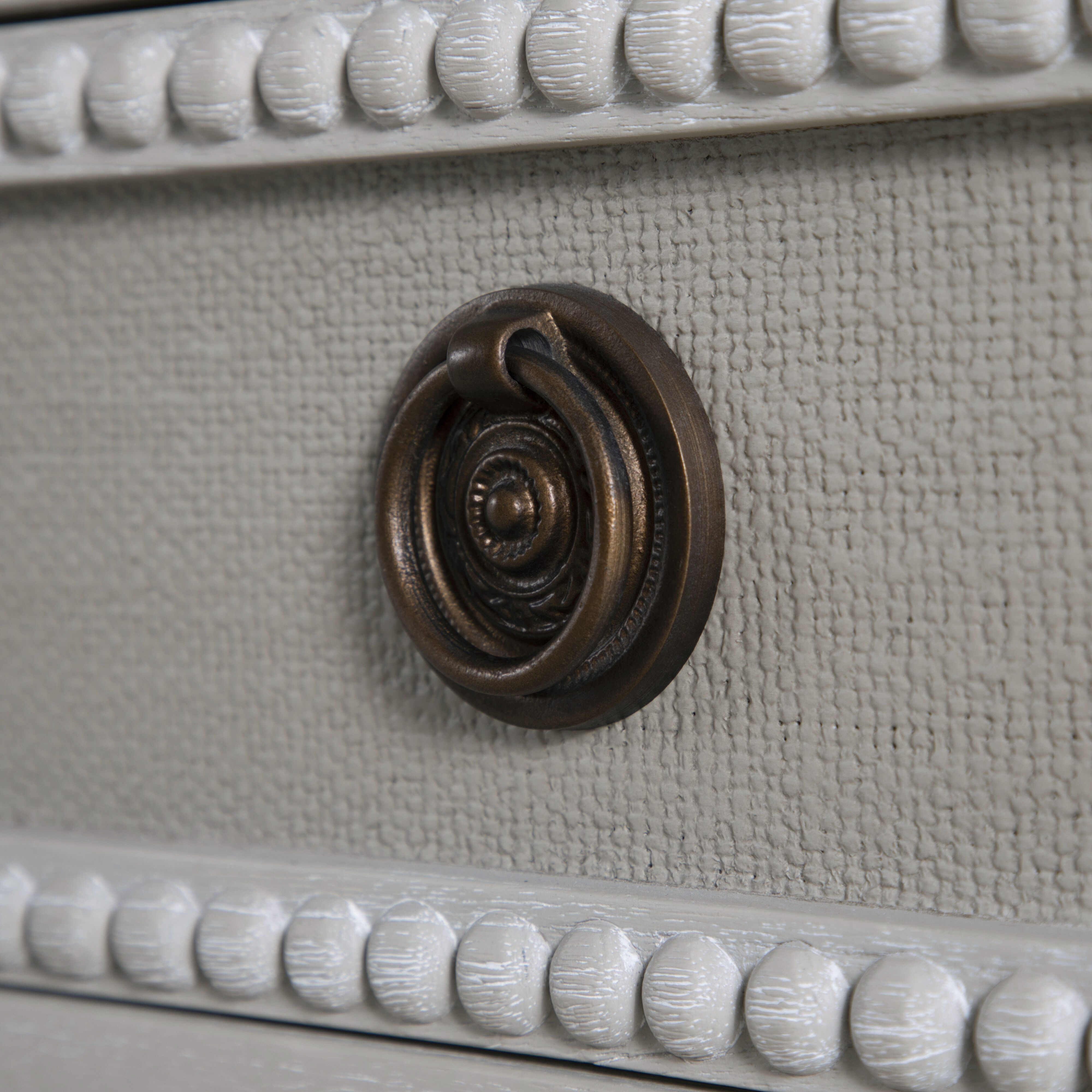 Caroline 30.5 X 30 inch Cerused White and Painted Burlap with Antique Bronze Nightstand