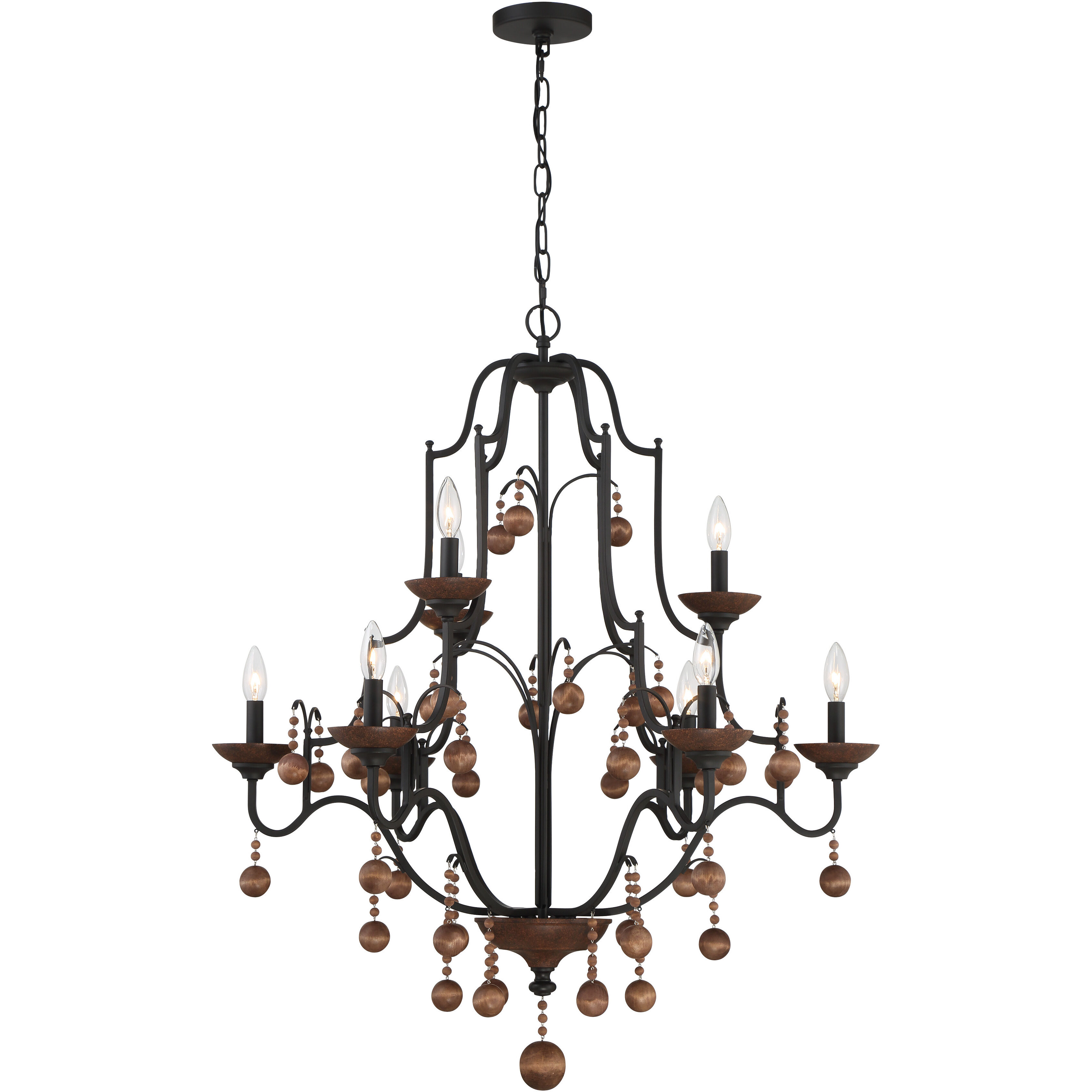 Colonial Charm 9 Light 33.13 inch Old World Bronze/Walnut Accents Chandelier Ceiling Light