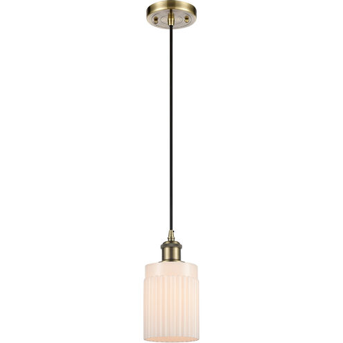 Ballston Hadley LED 4.5 inch Antique Brass Mini Pendant Ceiling Light in Matte White Glass, Black Textured, Ballston