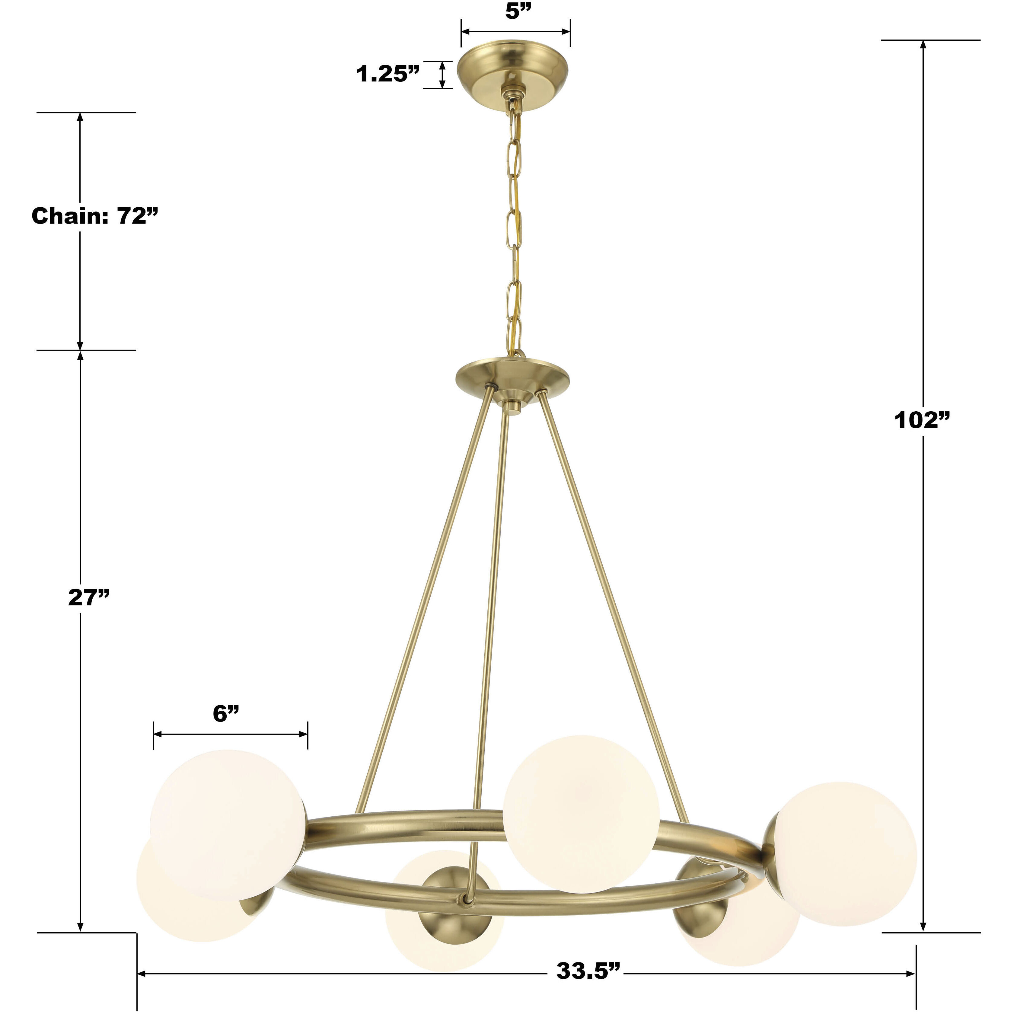Upper St. Clair 6 Light 33.5 inch Gold Chandelier Ceiling Light