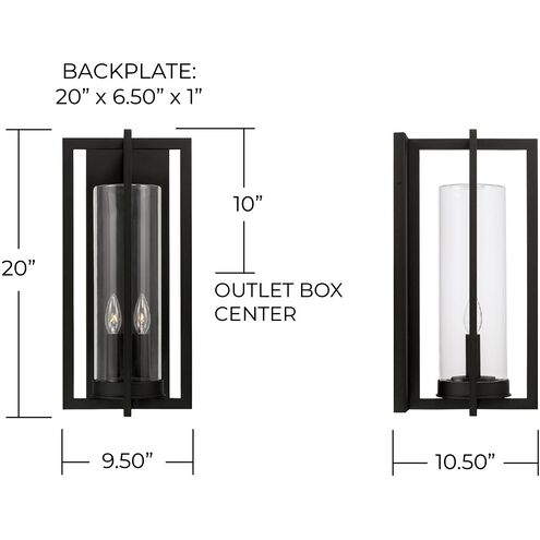 Kent 2 Light 20 inch Black Outdoor Wall Lantern