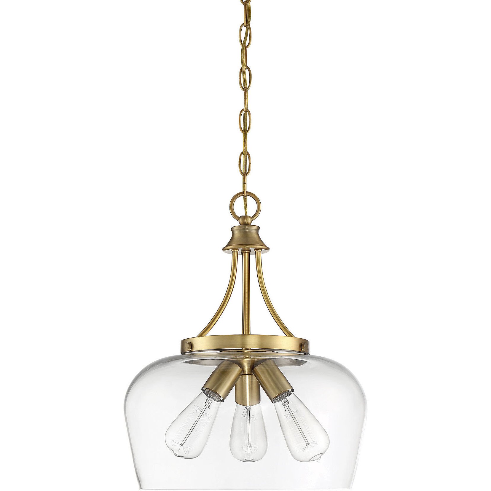 Octave 3 Light 15 inch Warm Brass Pendant Ceiling Light, Essentials