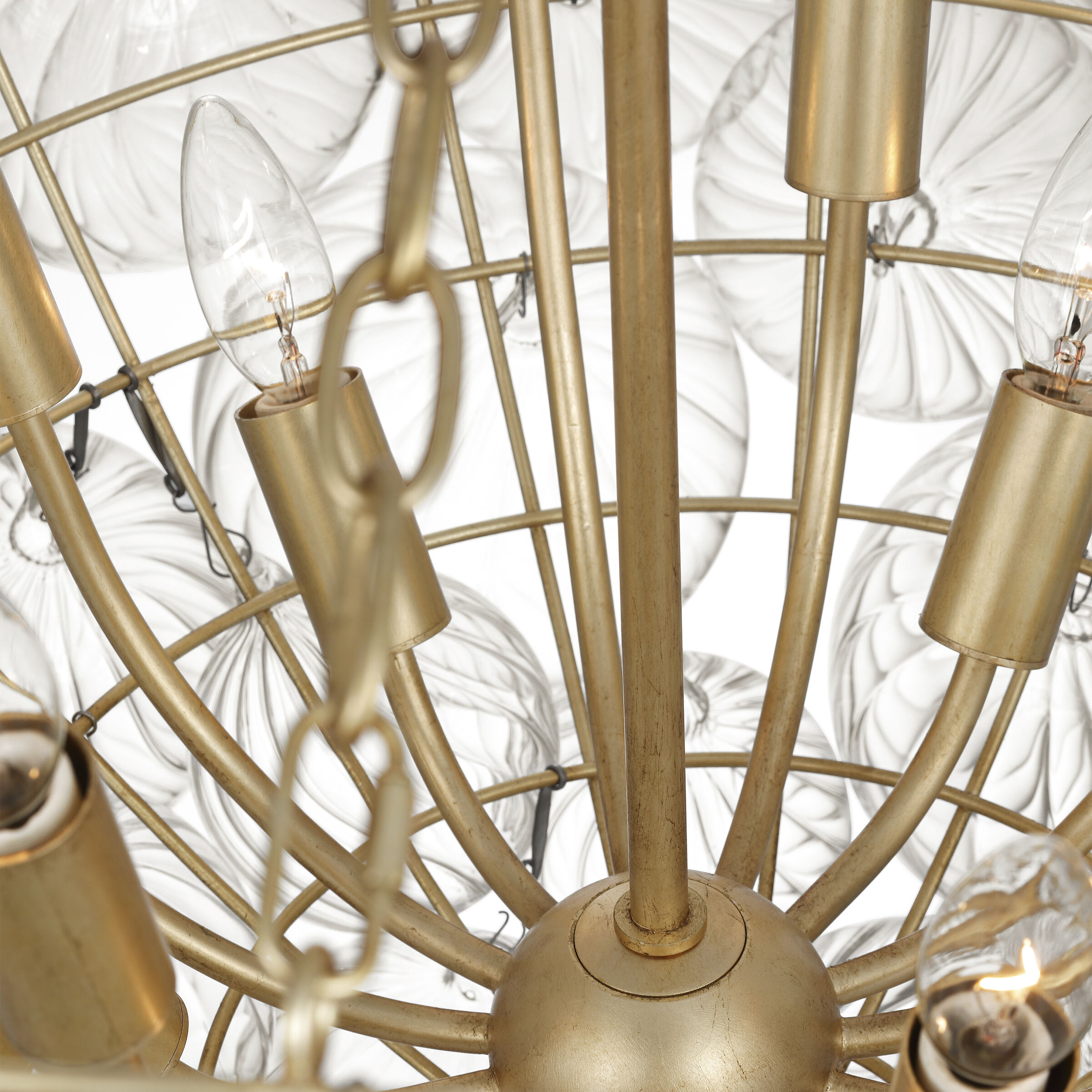 Julie Neill Talia LED 45.5 inch Gild and Clear Swirled Glass Chandelier Ceiling Light