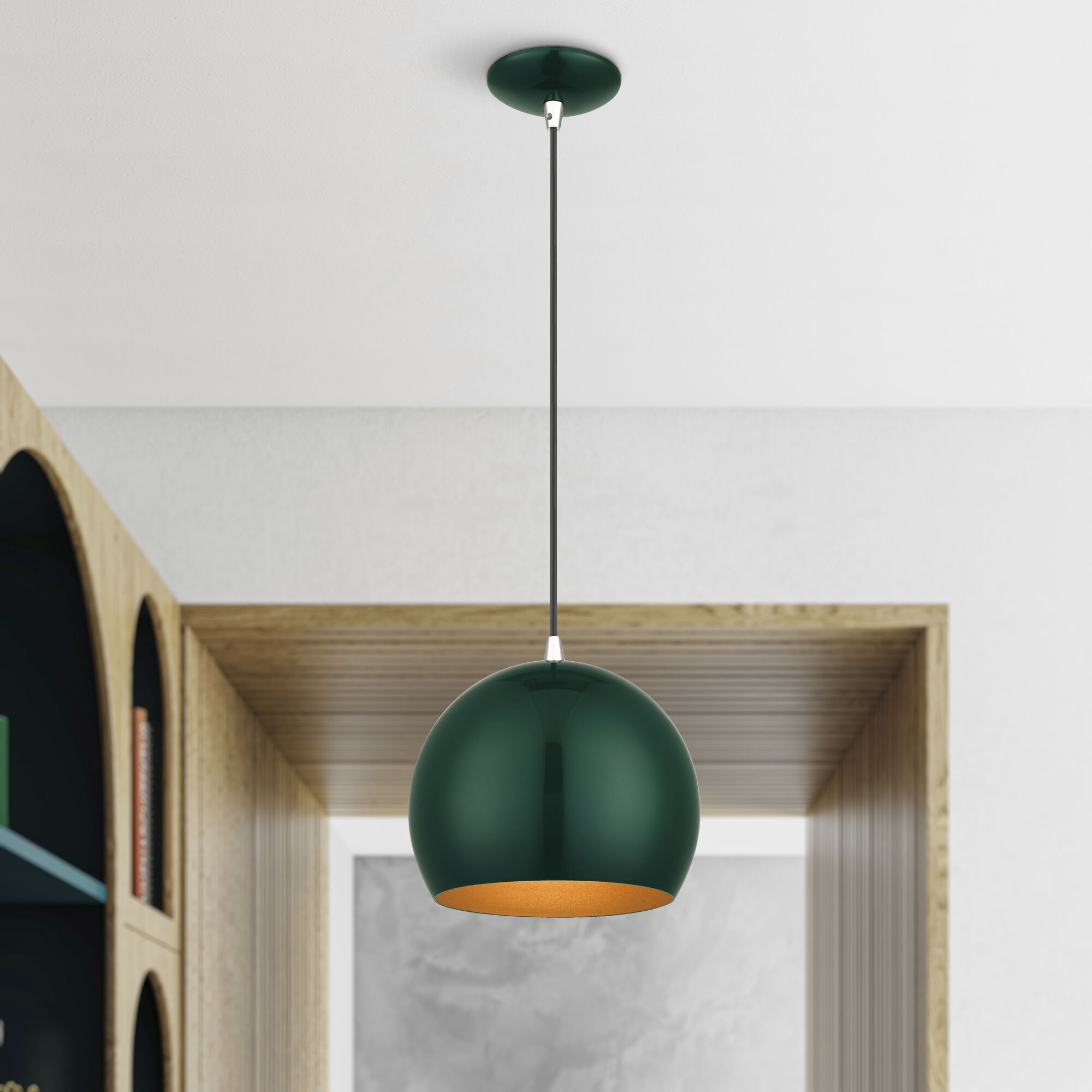 Piedmont 1 Light 10 inch Shiny Hunter Green with Polished Chrome Accents Pendant Ceiling Light