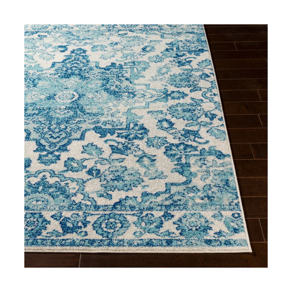 Elaziz 90 X 63 inch Dark Blue/Aqua/White Rugs, Rectangle