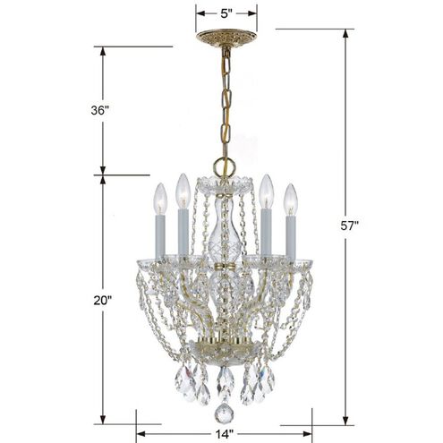 Traditional Crystal 5 Light 14 inch Polished Brass Chandelier Ceiling Light in Clear Hand Cut