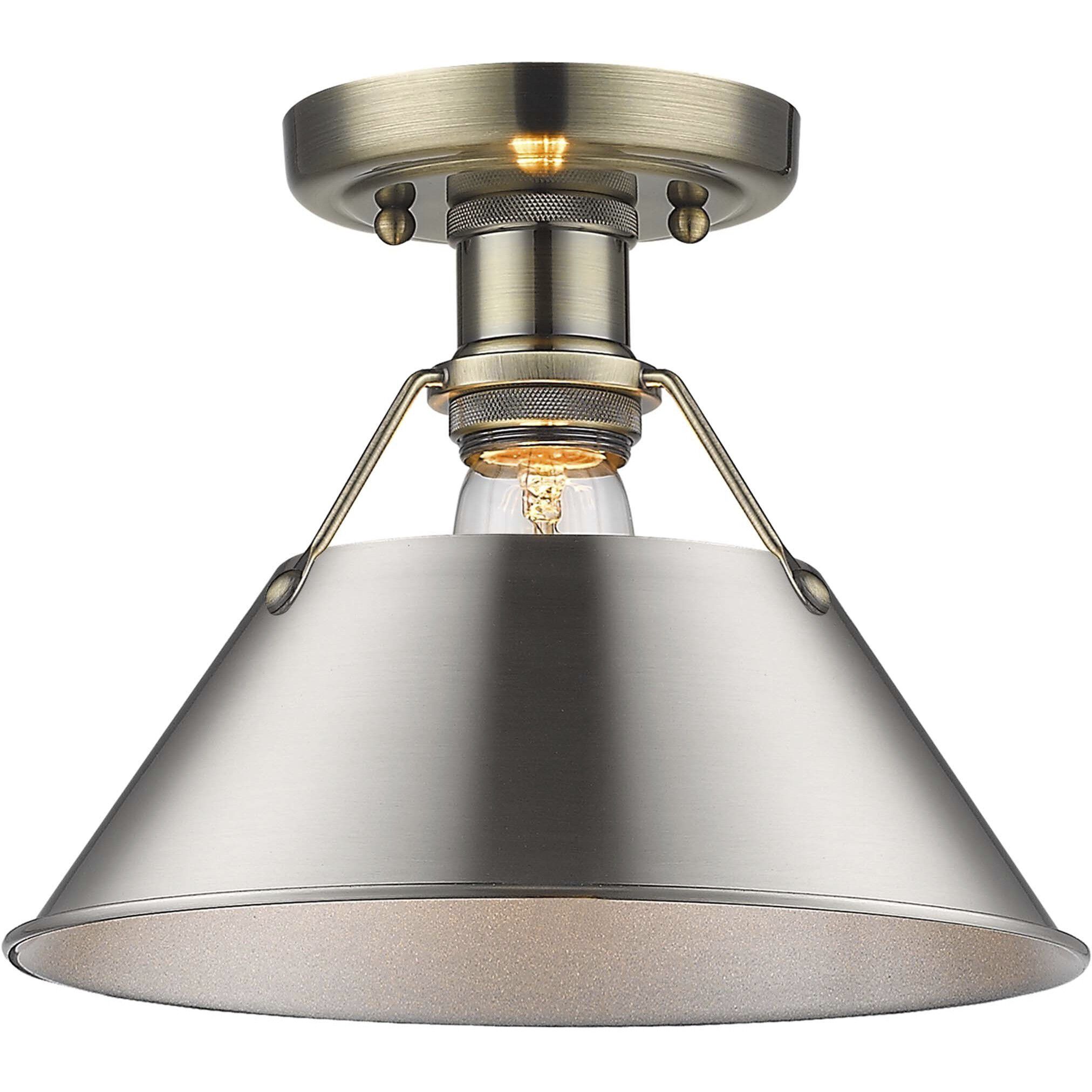 Yep Orwell 1 Light 10 inch Aged Brass Flush Mount Ceiling Light in Pewter, Damp