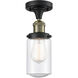 Franklin Restoration Dover LED 5 inch Black Antique Brass Semi-Flush Mount Ceiling Light in Seedy Glass, Franklin Restoration
