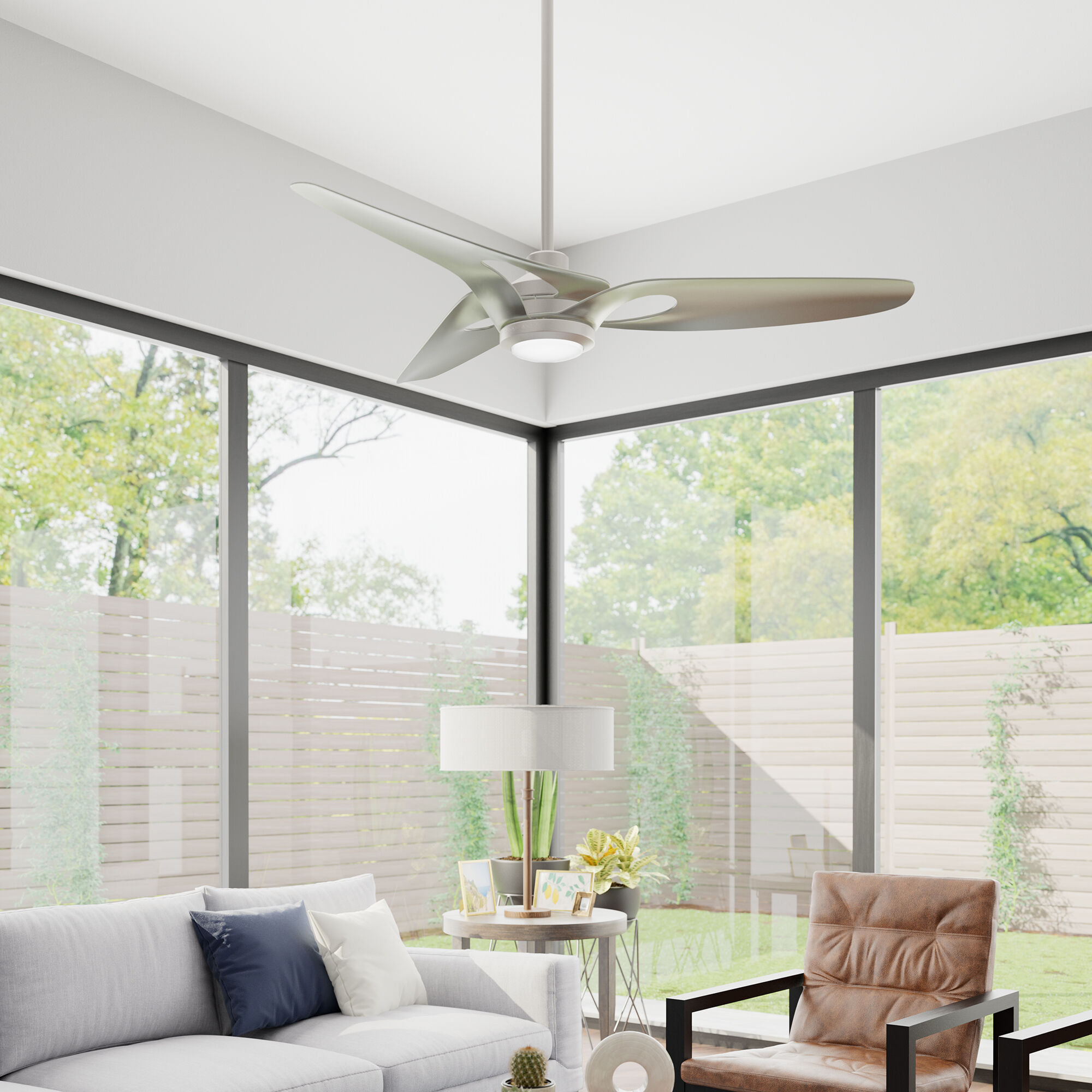 Inez 60 inch Brushed Nickel with Matte Nickel Blades Outdoor Ceiling Fan