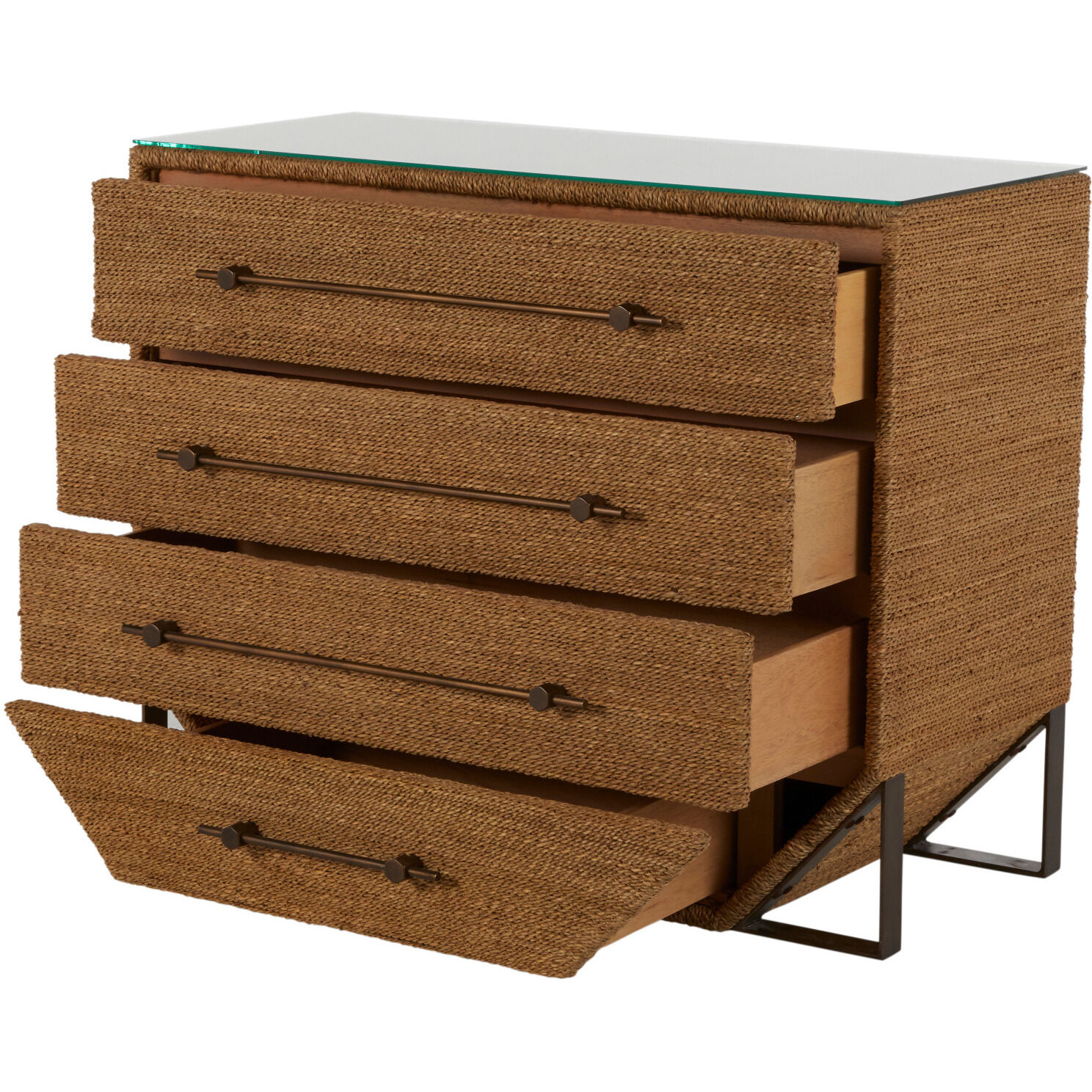 Chase Natural Seagrass / Antique Bronze Metal / Tempered Glass Chest