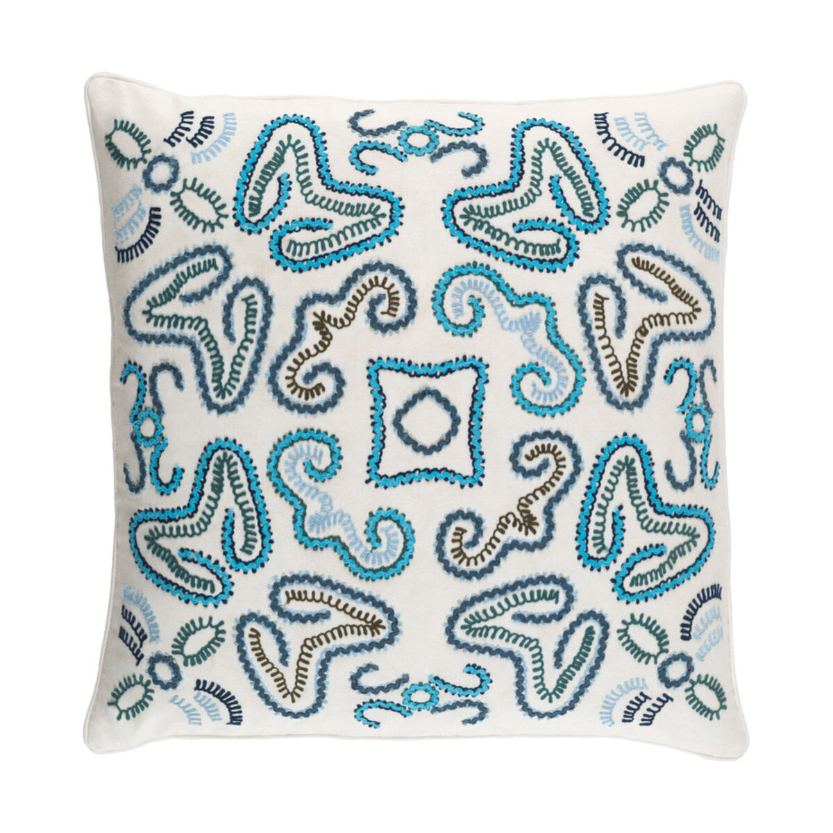 Avana 20 X 20 inch Cream and Sky Blue Throw Pillow