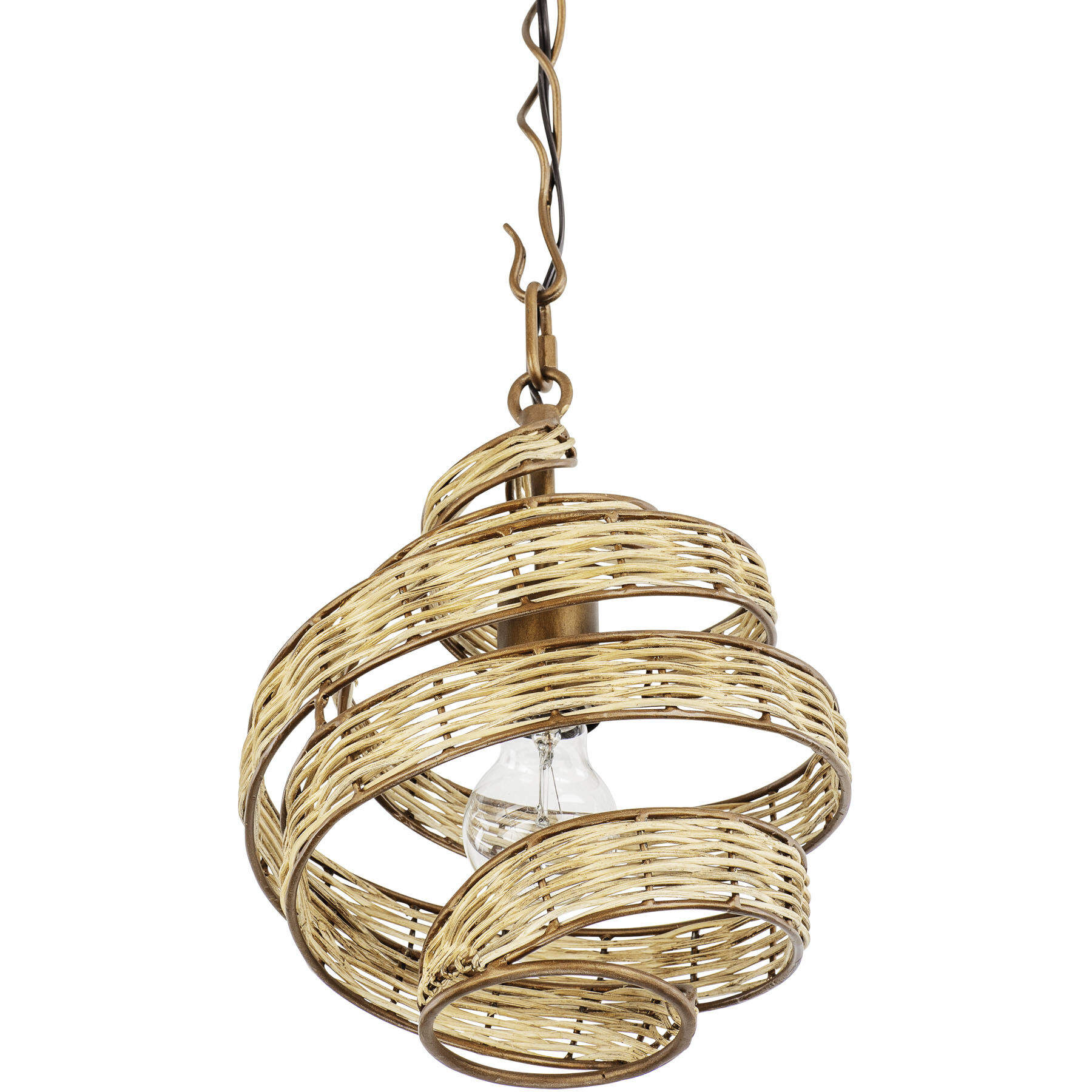Flow 1 Light 10 inch Baguette and Natural Rattan Mini Pendant Ceiling Light in Baguette/Natural Rattan, Smithsonian Collaboration