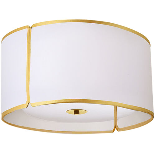Notched Drum 3 Light 15 inch Gold with White Flush Mount Ceiling Light