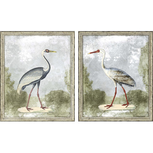 Cranes Blue and Green and Red and White Framed Art